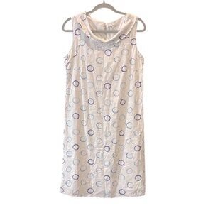 W Lane Linen Blend Shift Sheath Stylish White Blue Polka Dot Dress Size 8
